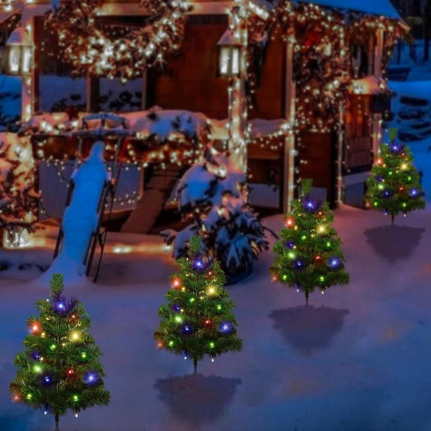 US Local 2,4,6 Pack Solar Christmas Tree Solar Powered Trail Multicolor LED Light Christmas Tree