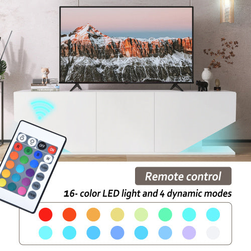 UK Local Entertainment Center LED TV Stand TV Cabinet With LED Lights, 3 Storage Cabinet And 2 Open Shelves High Gloss Entertainment Center Media Console Table Storage Desk For For 65 Inch TV