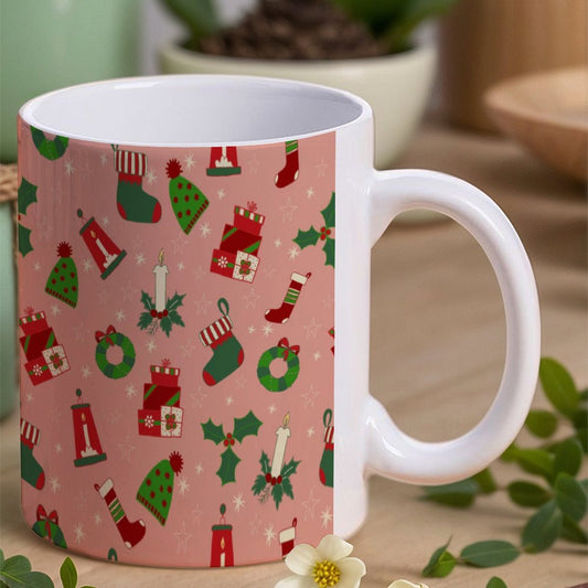 POD US Local White mug with full print, Christmas Pink 0045