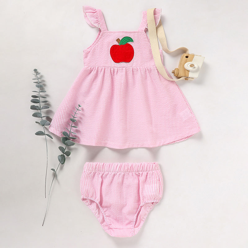 US Local Kids Baby Girl Back To School Outfit, First Day Of School, Summer Ruffle Sleeves Applique Top & Shorts Set