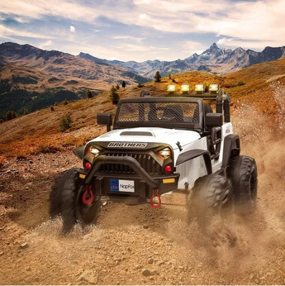 US Local 48.4 Large Ride On Car For Kids, Battery Powered Electric Car With 2 Seats, Remote Control, 14 Large Suspension Wheels, LED Lights, Music, Bluetooth For Boys & Girls,white