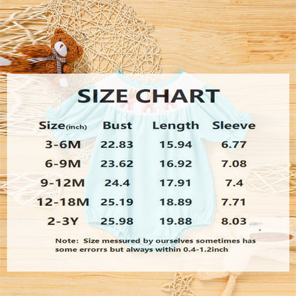 US Local Baby Girl Comforable Bunny Romper Set, Bubble Sleeve Onesie With Bow Rabbit Embroidery