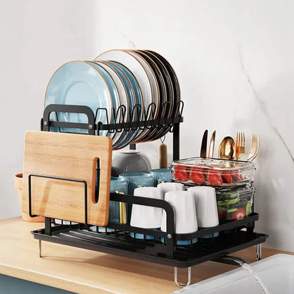 US Local 2-Tier Dish Drying Rack For Kitchen Counter Space Saving Rustproof Dish Rack With Drainboard Detachable Kitchen Drainer Organizer Set