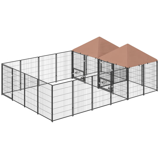 US Local Large Outdoor Dog Kennel With 2 Rooms, Rotating & Adjustable Height Bowls, 13.5 X 9.4 X 5.1
