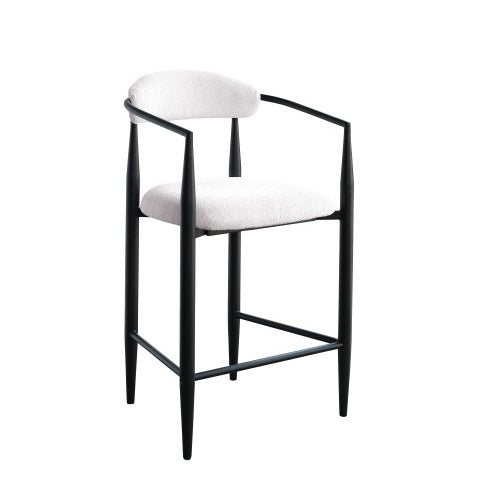 US Local Modern Boucle Bar Stools Set Of 2 Modern Upholstered Bar Height Barstools Vintage High Island Chairs With Metal Frame Back Arms For KitchenHome Pub Dining Room