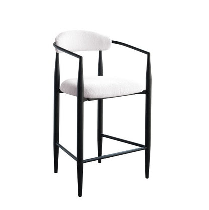 US Local Modern Boucle Bar Stools Set Of 2 Modern Upholstered Bar Height Barstools Vintage High Island Chairs With Metal Frame Back Arms For KitchenHome Pub Dining Room