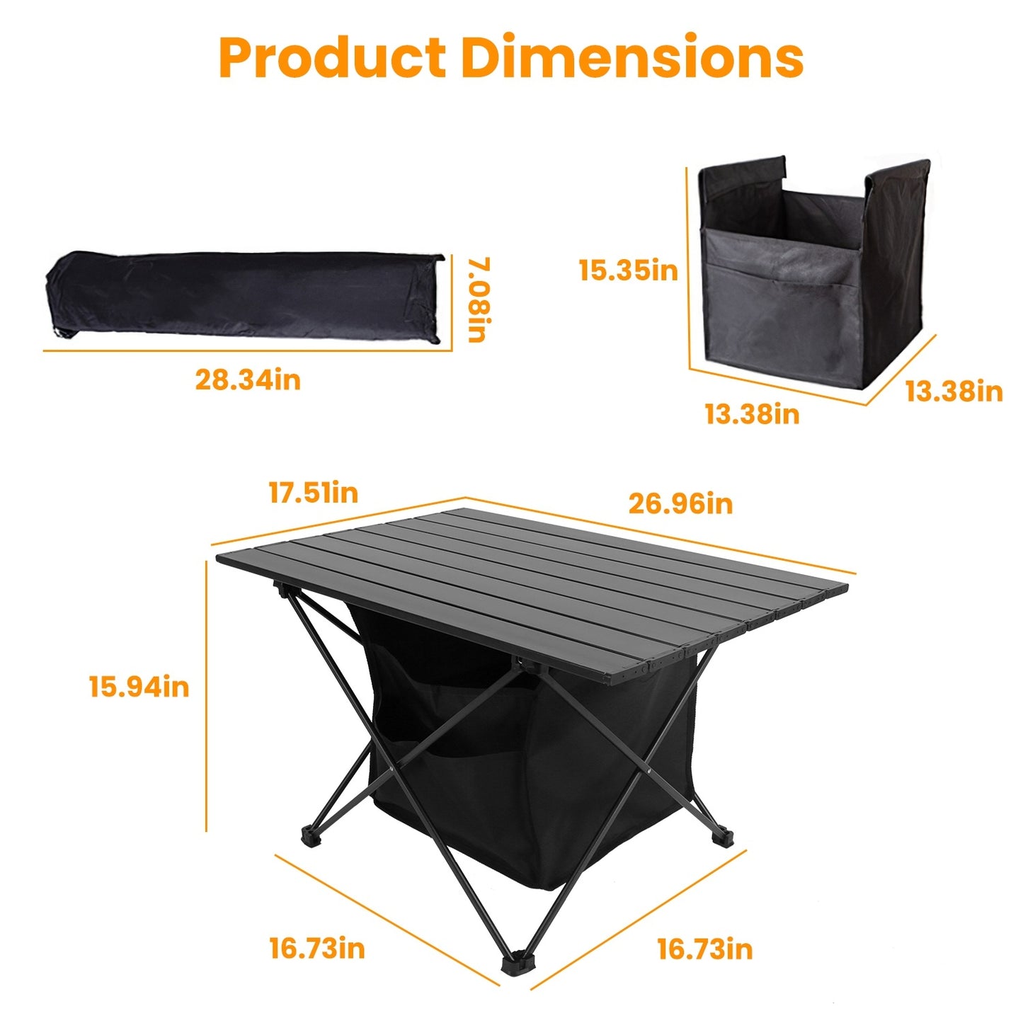 US Local 1 Pc Foldable Camping Table With Storage Basket Rustproof Portable Aluminum Alloy Roll-Up Camping Table With Carrying Bag For Camping Hiking BBQ Picnic Fishing Fedex Shipping