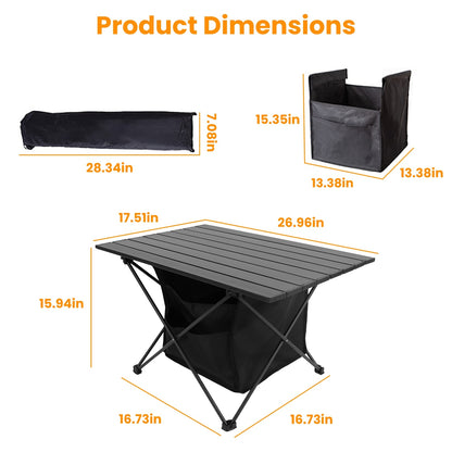 US Local 1 Pc Foldable Camping Table With Storage Basket Rustproof Portable Aluminum Alloy Roll-Up Camping Table With Carrying Bag For Camping Hiking BBQ Picnic Fishing Fedex Shipping