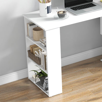 US Local 360 Rotating Home Office Desk L Shaped Corner Computer Desk With Storage Shelves, Writing Table Workstation, White