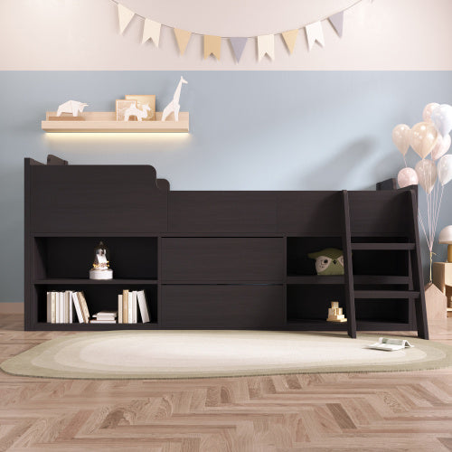 UK Local Cabin Bed Mid Sleeper Bed Frame Storage Kids Wooden Bed With Drawers Shelf Storage Low Sleeper Bed 3ft Single Children's White Wooden Bed - 3ft Single 90 X 190 Cm Frame Only