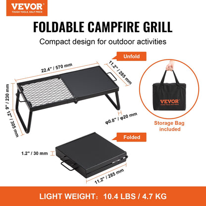 US Local VEVOR Folding Campfire Grill, Heavy Duty Steel Mesh Grate, 22.4 Portable Camping Grates Over Fire Pit, Camp Fire Cooking Equipment With Legs Carrying Bag, Grilling Rack For Outdoor Open Flame Cooking