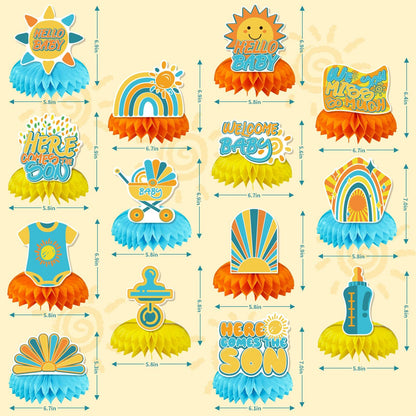 US Local 14 Pcs Here Comes The Son Baby Shower Decor, Baby Shower Honeycomb Centerpieces Set For Tables Here Comes The Son Sunshine Decorations Boho Rainbow Sun Gender Reveal Party Favors Supplies-Clearance