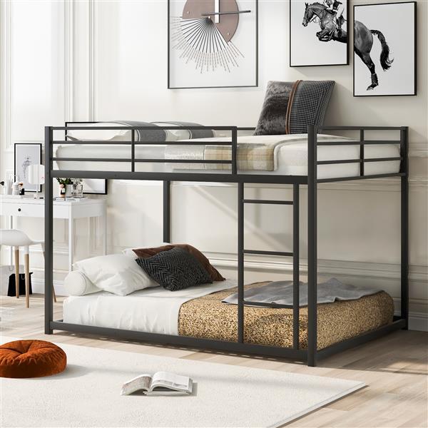 US Local Full Metal Bunk Bed, Low Bunk Bed With Ladder, Black