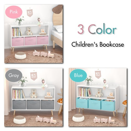 US Local Fiberboard Children's Bookshelf With Foldable Fabric Drawers