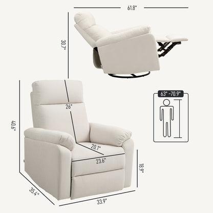 US Local Recliner Chair, Wide Swivel Rocker Chair, Overstuffed Single Sofa With Pocket Spring, Footrest, Quick Assembly, Cream