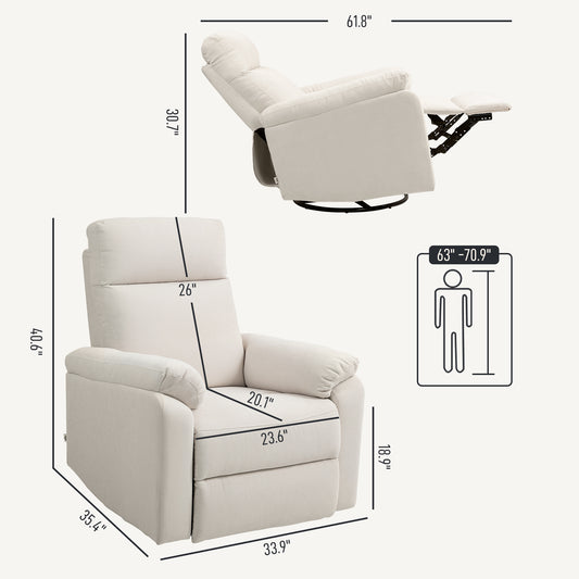 US Local Recliner Chair, Wide Swivel Rocker Chair, Overstuffed Single Sofa With Pocket Spring, Footrest, Quick Assembly, Cream