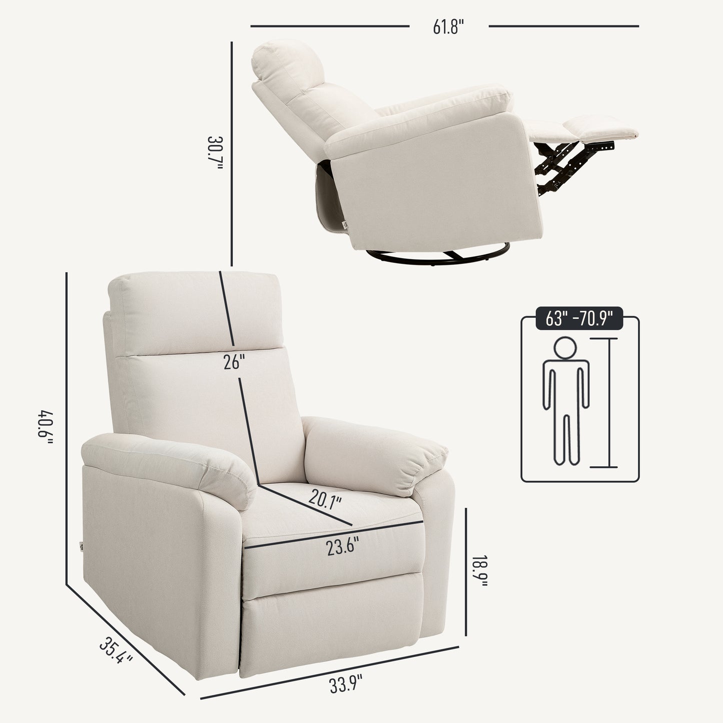 US Local Recliner Chair, Wide Swivel Rocker Chair, Overstuffed Single Sofa With Pocket Spring, Footrest, Quick Assembly, Cream