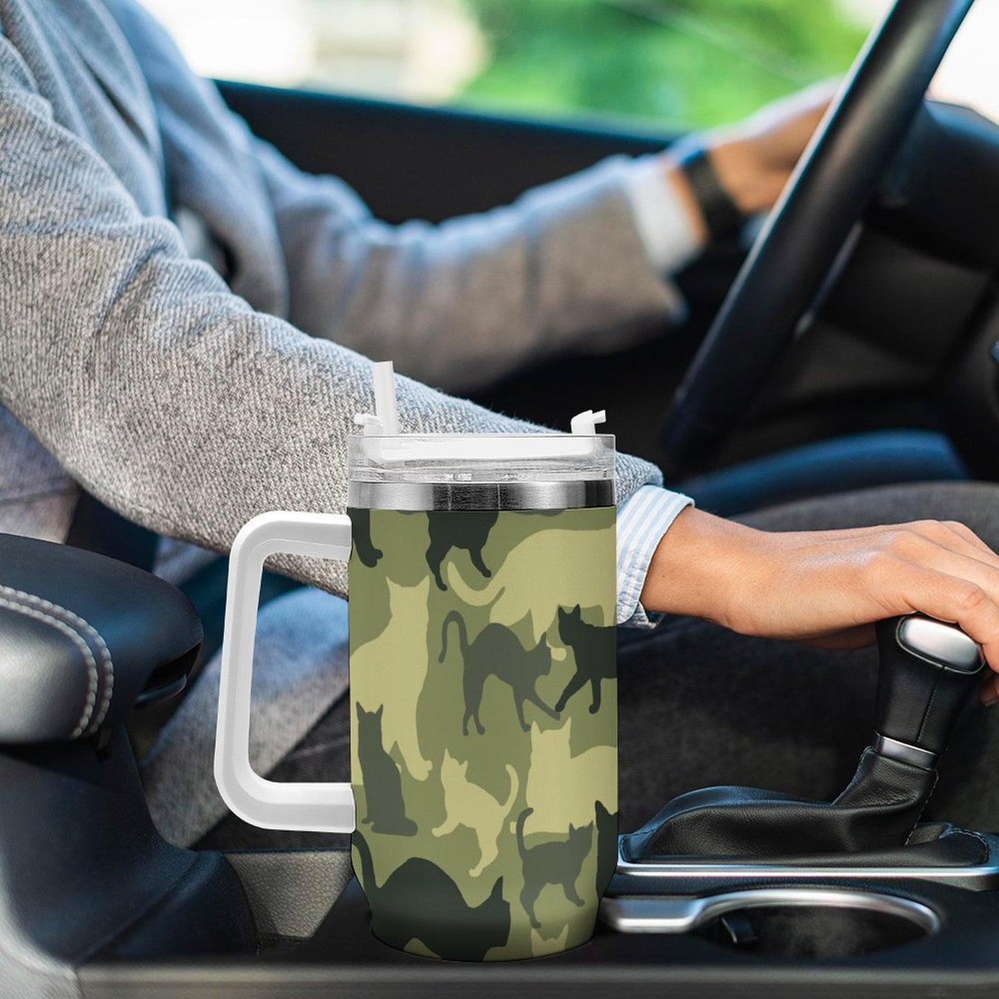 PHDT00381 POD US Local Tumbler 40 oz Large Capacity Car Cup Green Camouflage, Cat