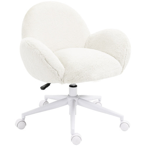 UK Local HOMCOM Makeup Vanity Chair, Cute Fluffy Desk Chair With Rolling Wheels For Bedroom Living Room