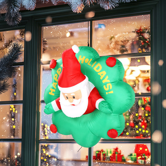 US Local 4ft Window Santa Claus Wreath, 5 LED Lights, Bundle Pocket Christmas Inflatable Decoration