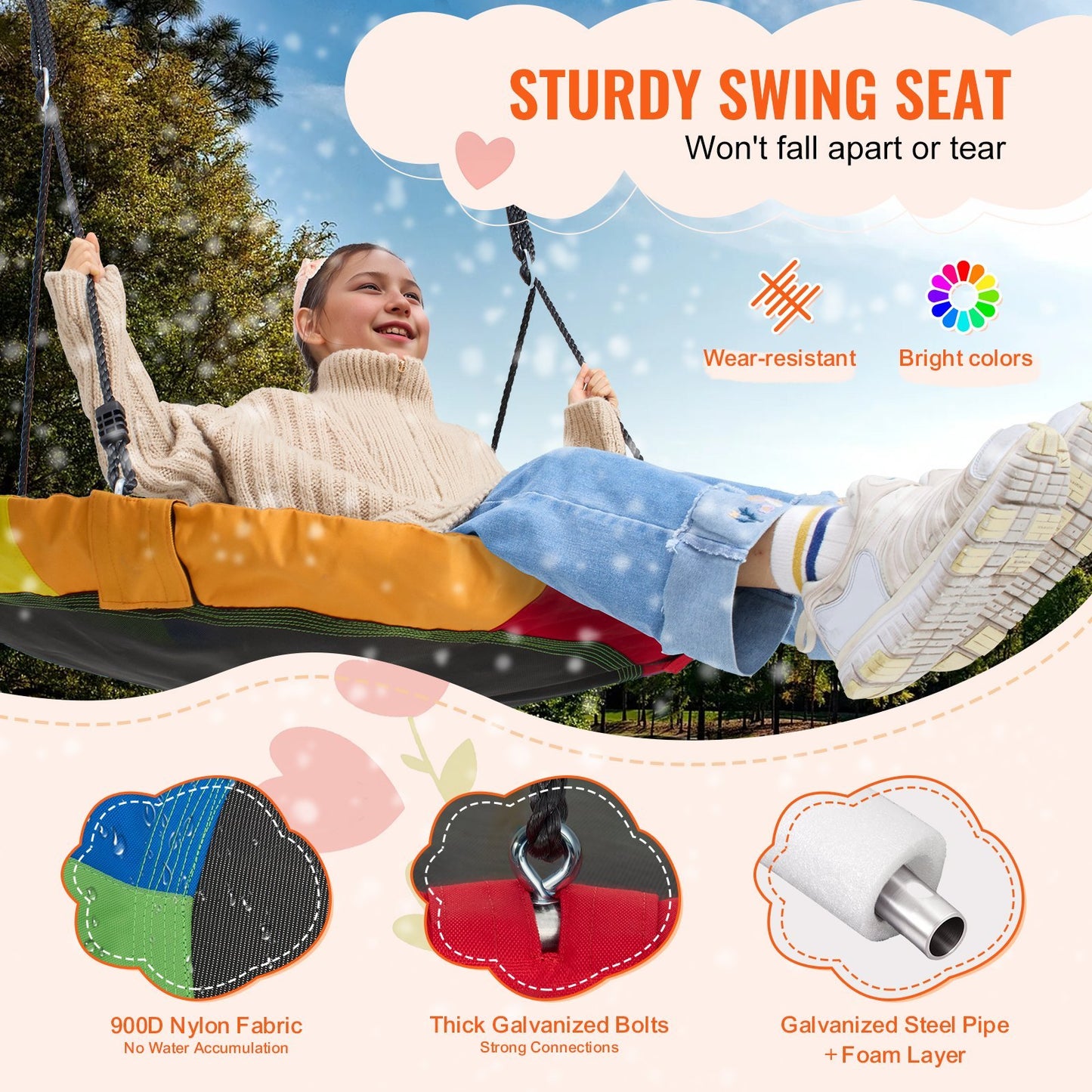 US Local VEVOR Tree Swing 40In Saucer Swing 750lbs Weight Capacity 900D Oxford Multicolor