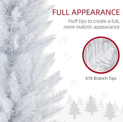 US Local HOMCOM 8' Tall Pre-Lit Slim Noble Fir Artificial Christmas Tree With 300 Warm White LED Lights And 618 Tips, For Christmas Decoration, White