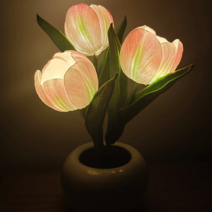 LED Tulip Night Light Simulation Flower Table Lamp Home Room Decoration Atmosphere Lamp Romantic Potted Gift For Office LED Lights