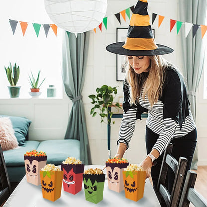 US Local 12 Pieces Halloween Popcorn Box Halloween Party Favor Snack Treat Boxes Candy Cookie Container Decorations Gifts For Popcorn Sales Halloween Party Favor Supplies