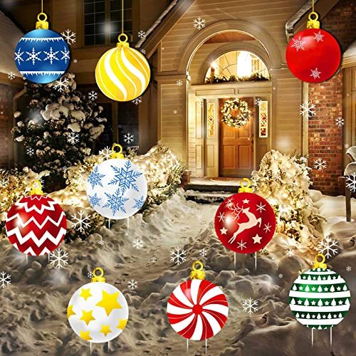 US Local 9Pcs Christmas Yard Signs With Stakes And Cords Christmas Balls Yard Signs Decorations For Outdoor Yard Porch Tree Lawn Decorations Xmas Party Decor