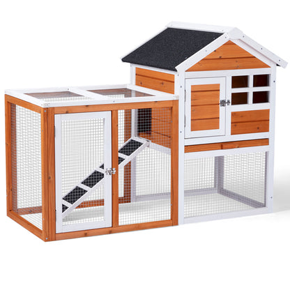 US Local House Type With Running Ladder, Orange-red, Wooden Chicken Rabbit Cage