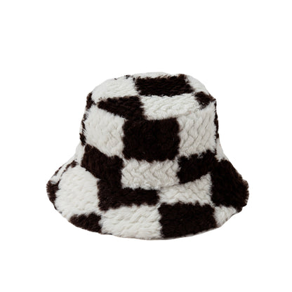 Square Plaid Plush Fisherman Hat