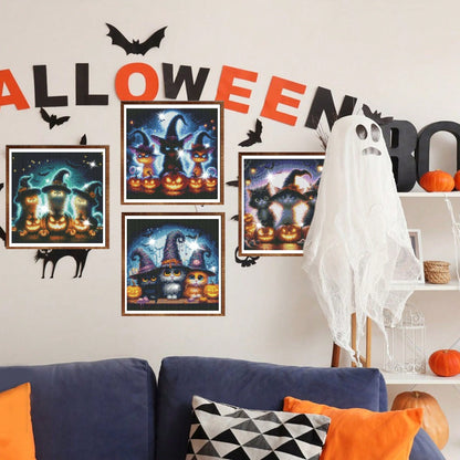 US Local 4-Piece Black Cat Diamond Painting Set, Suitable For Adult Beginners, 12x12 Inch Full Drill DIY Cute Cat Gem Art Painting, Gem Dot Craft - Ideal For Home Wall Decor