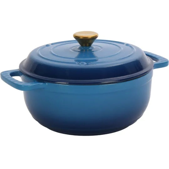 US Local Cast Iron 6QT Cooking Pot - Gradient Blue - Includes Two Silicone Gloves - Enamel Pot