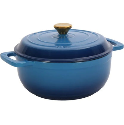 US Local Cast Iron 6QT Cooking Pot - Gradient Blue - Includes Two Silicone Gloves - Enamel Pot