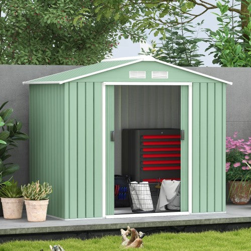 UK Local Outsunny 7 X 4ft Metal Garden Shed, Outdoor Storage Tool House With Ventilation Slots, Foundation Kit And Lockable Double Doors, Light Green
