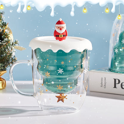 Cute Christmas Tree Mug,High Borosilicate Double Layer Glass Cup With Handle For Milk,Heat-resistant Coffee Cups Christmas Gifts