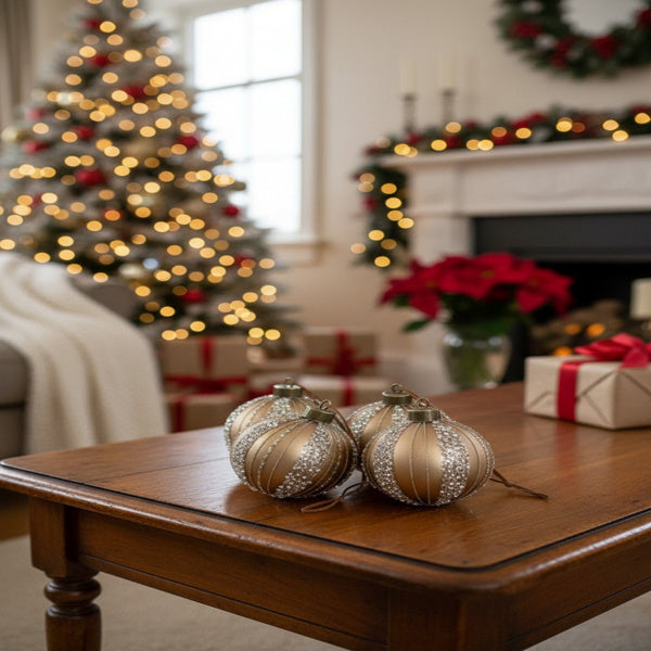 US Local 4PCS Set Christmas Glass Ball Ornaments Holiday Tree Hanging Decorations Party Decor Supplies FBA Shipment