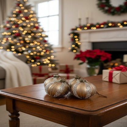 US Local 4PCS Set Christmas Glass Ball Ornaments Holiday Tree Hanging Decorations Party Decor Supplies FBA Shipment