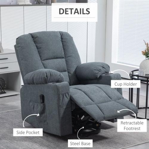 UK Local HOMCOM Oversized Riser And Recliner Chairs For The Elderly, Fabric Upholstered Lift Chair For Living Room With Remote Control, Side Pockets, Cup Holder, Grey