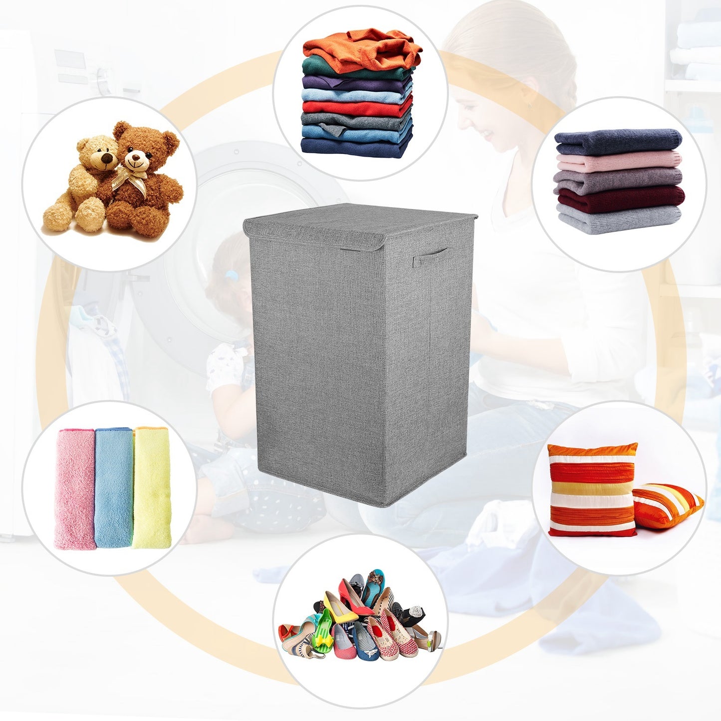 US Local 1Pc Foldable Laundry Hampers Washing Clothes Laundry Basket With Lid Handles Storage Organizer