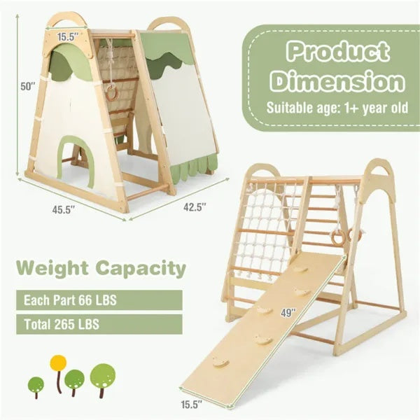 US Local 6-in-1 Wooden Kids Jungle Gym Playset