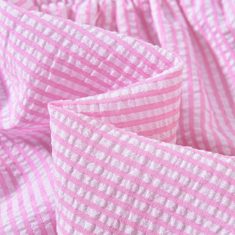 US Local Toddler Girl's Bunny Embroidered Dress, Round Neck Short Sleeve A-Line Dress With Back Button Closure