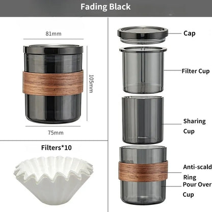 Mini Pour Over Coffee Maker 3 In 1 Design Premium Filtration Nesting Dolls Design Light Weight Dripping Coffee Cup