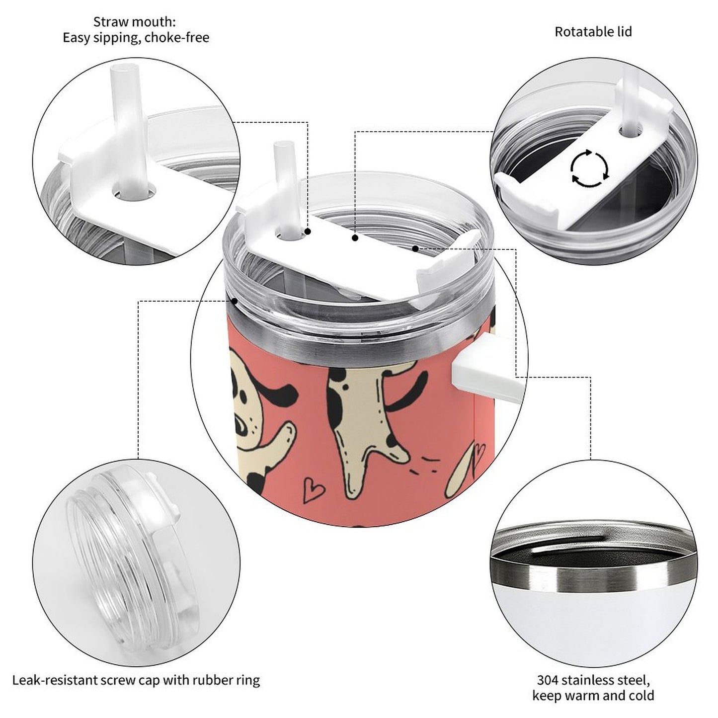 PHDT00359 POD US Local Tumbler 40 oz Large Capacity Car Cup Dog, Heart, Love