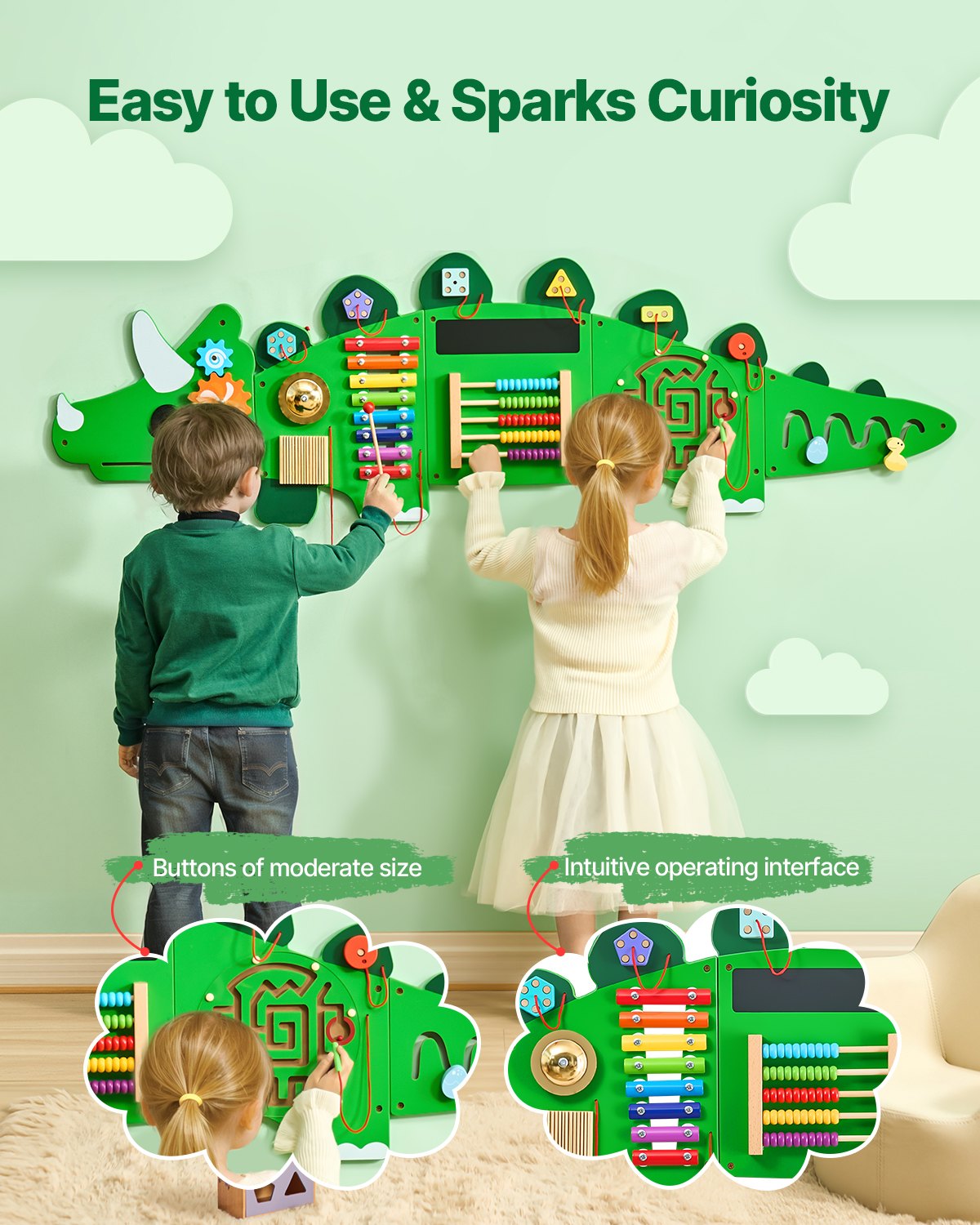 US Local Dinosaur Activity Wall Busy Board Panels 11 Activities Sensory Wall Panel