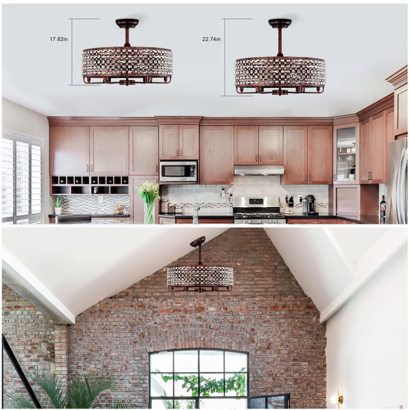 US Local Dia 26.8 Inch Chandelier Ceiling Fan ,Crystal Shade Ceiling Fan With Remote Control,3 ABS Blade--4-light No Include Bulb