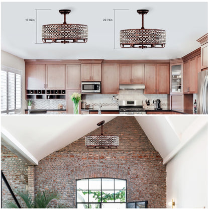 US Local Dia 26.8 Inch Chandelier Ceiling Fan ,Crystal Shade Ceiling Fan With Remote Control,3 ABS Blade--4-light No Include Bulb