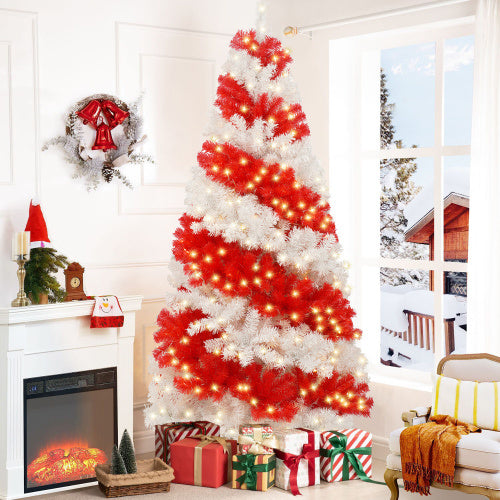 US Local 6ft Artificial Christmas Tree With 300 LED Lights And 900 Bendable Branches, Candy Cane Christmas Tree Holiday Decoration, Creative Decorated Trees, Xmas Tree Christmas Decorations