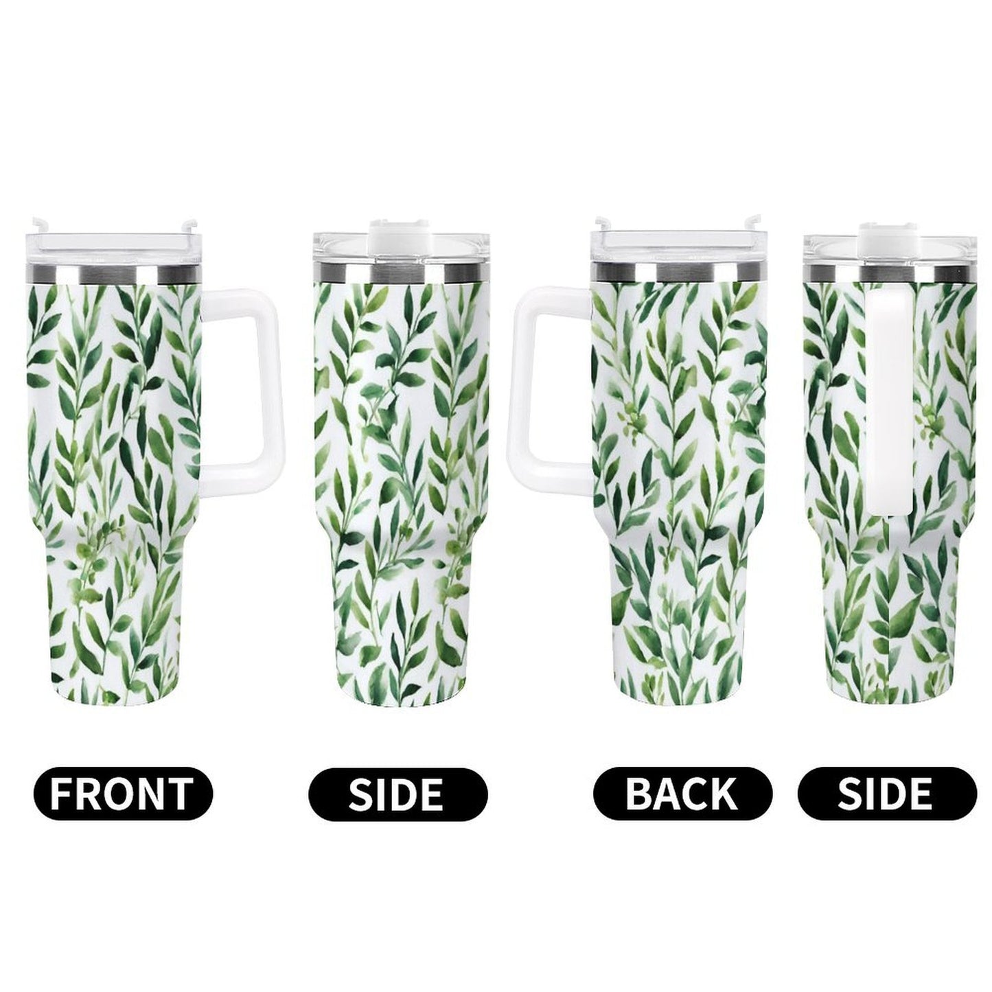 PHDT00473 POD US Local Tumbler 40 oz Large Capacity Car Cup Watercolor, Green Leaves, Spring