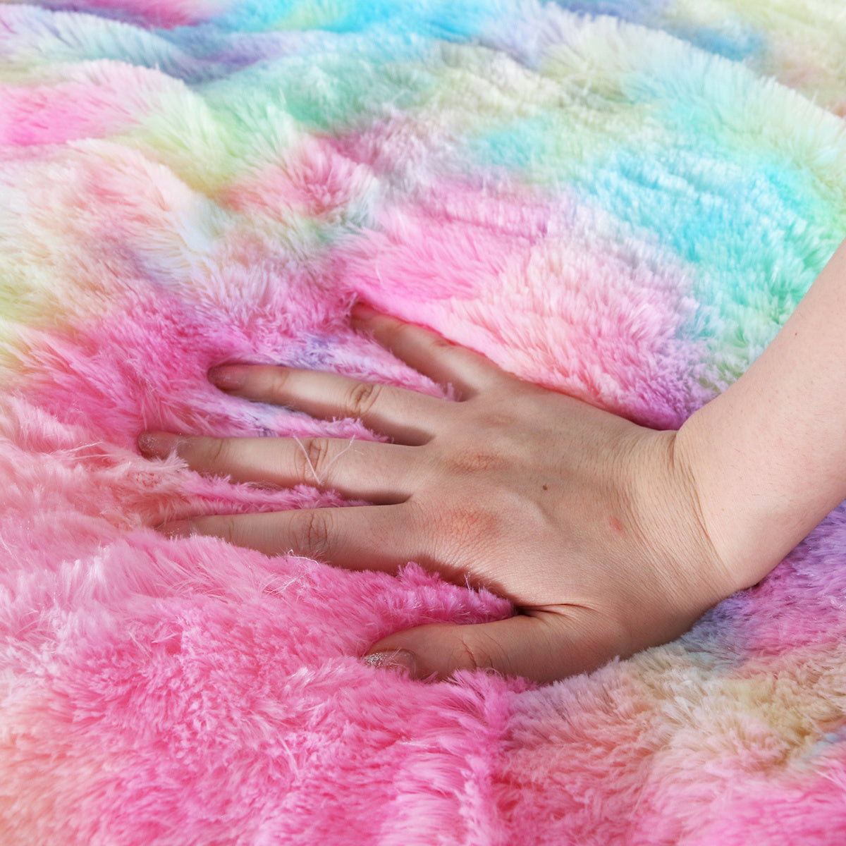 US Local 1 Piece Shaggy Blanket Plush Faux Fur Blanket For Bed Sofa Ultra Soft Luxury Sherpa Blanket Rainbow Colorful  Blanke
